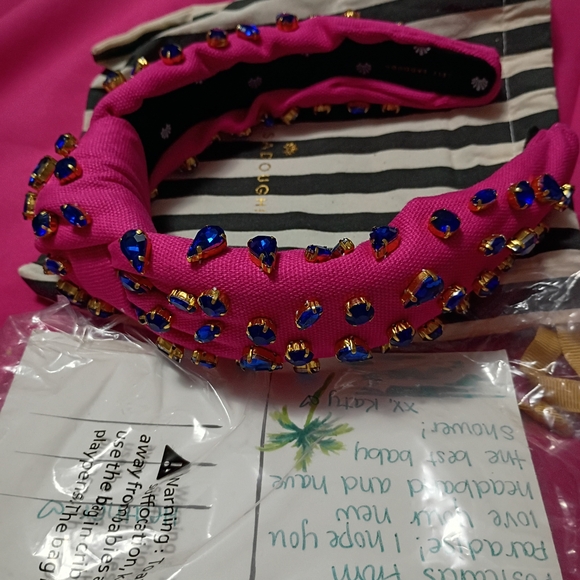 Lele Sadoughi Pink Headband with Blue Embellishments - Picture 3 of 4